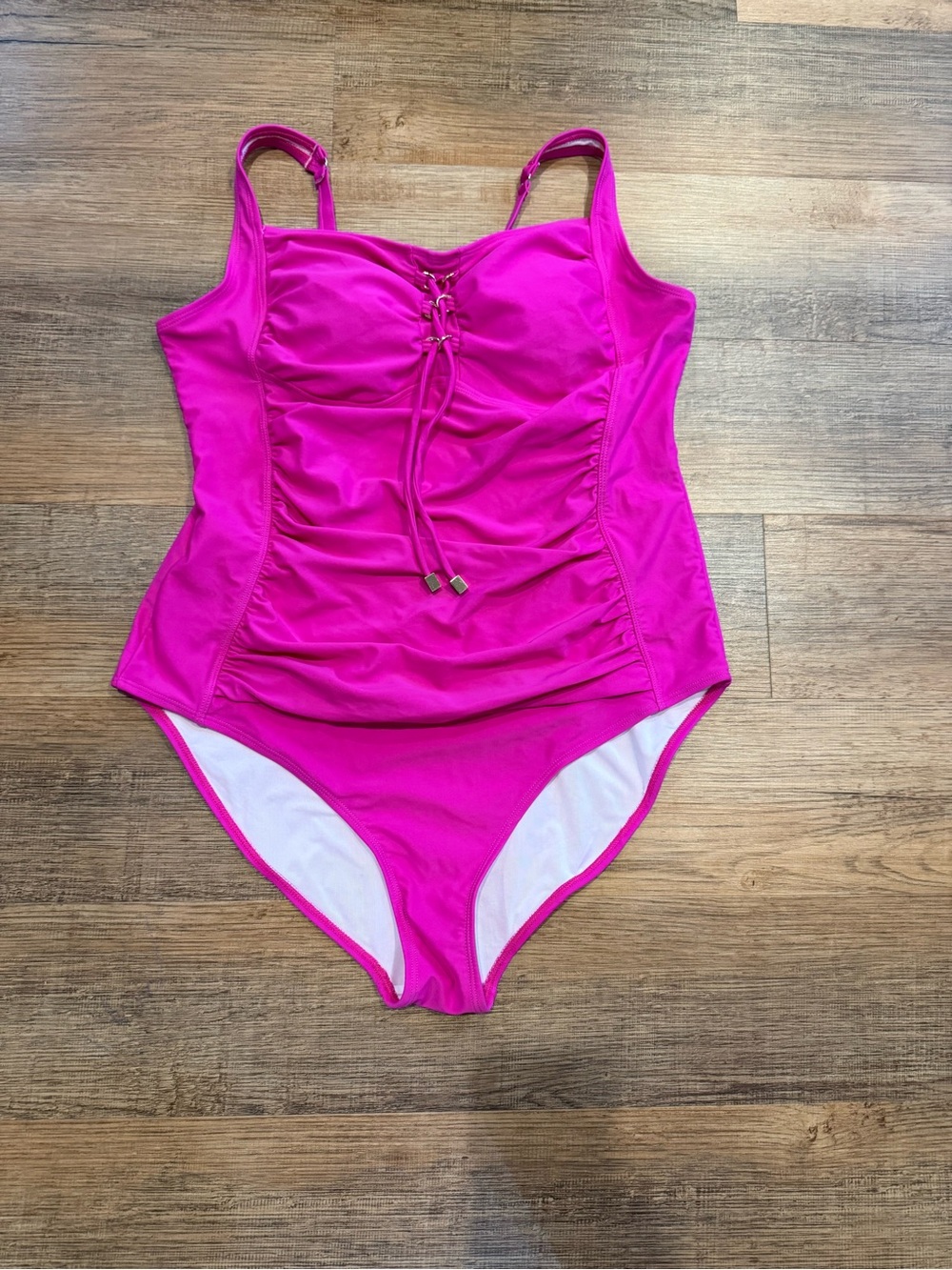 One-Piece Swimsuit - Bright Fuchsia Lace-Up Front Size 16